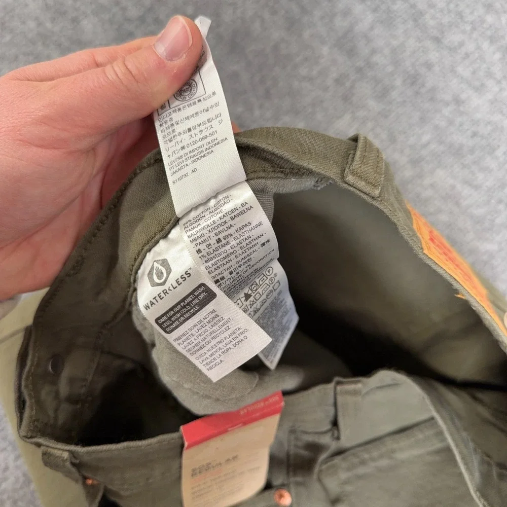 Levis 505 Jeans Men 30x30 Army Olive Green Denim 5 Pocket Straight Leg Stretch